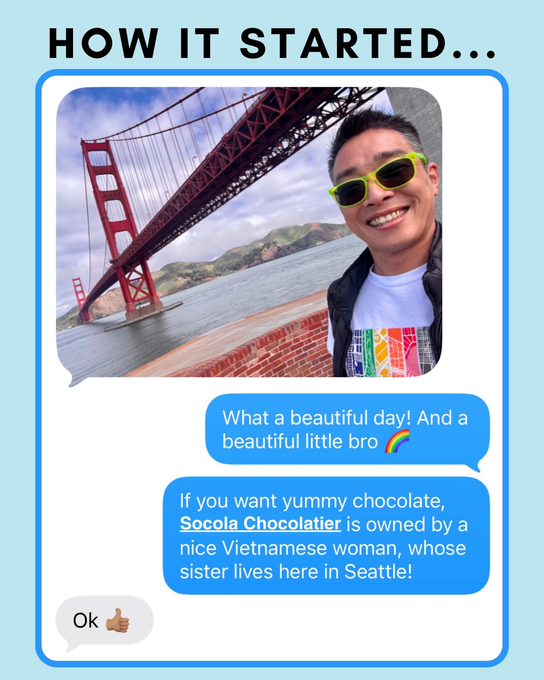 When your sister is Laura Clise, there will always be a small business side quest. Shout out to Laura’s brother Steven for rocking our Spend With Pride t-shirt (design by Yes Secura - @stboxsea) in SF! Chocolate cred: @socolachocs 🍫🌁

#spendlikeitmatters #beintentional #sanfrancisco