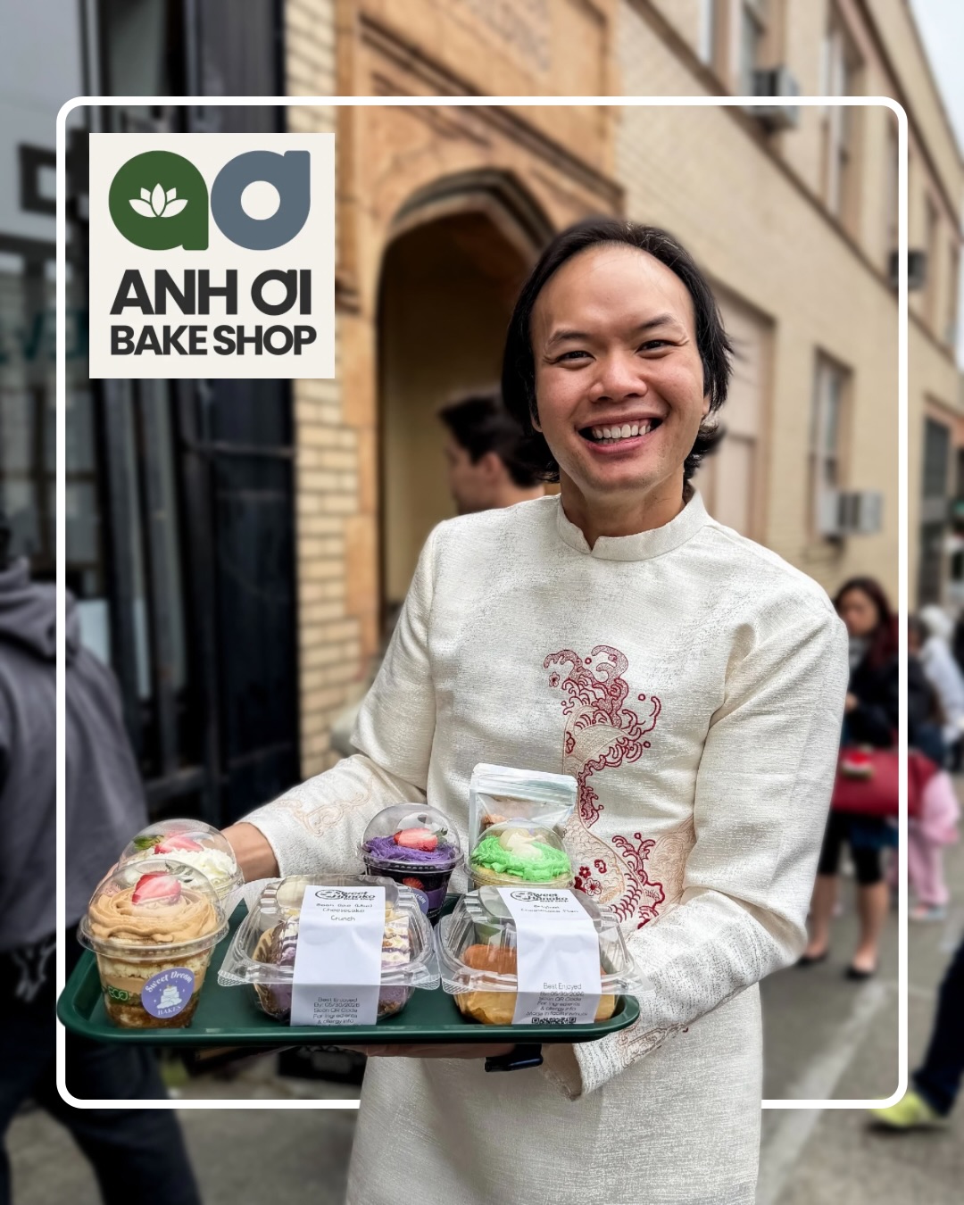 Today we’re celebrating the grand opening of Vince Vu’s Anh Ơi Bake Shop 🍪🎉🪩
Vince’s space amplifies other Asian bakeries and is a celebration of third-culture joy, built on the idea that when Asian American bakers come together, everyone eats better.
Vince opened Anh Ơi Bake Shop to tell a third-culture story through food, blending the Vietnamese flavors he grew up with and the American desserts that shaped him. His parents were refugees from Vietnam and longtime entrepreneurs, and the shop carries that same spirit of building something new while staying connected to where you came from.
Located in the former Osami’s Barbershop in Seattle’s Japantown, the rotating menu features oversized cookies in flavors like Vietnamese Coffee with White Chocolate, Fried Banana, and Thai Tea Persimmon, plus goods from other local Asian American bakers.
Join us in congratulating and celebrating Vince and @ohanhoi ❤️
Slide 1: Vince, courtesy of @shmolikesdankfood
Slide 2: Laura and Vince
Slide 3: Laura with Tran Pham and Nhat Huynh of @aufe.coffee (popping up inside Anh Ơi Bake Shop)
#spendlikeitmatters #seattlefoodie #beintentional #AsianAmericanBakers #SeattleJapantown