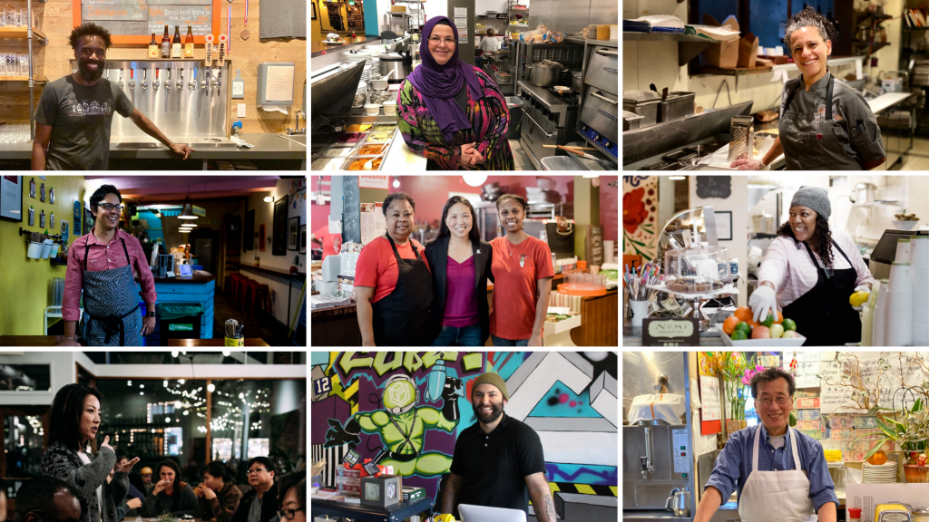 Nine tiled images of small business owners.