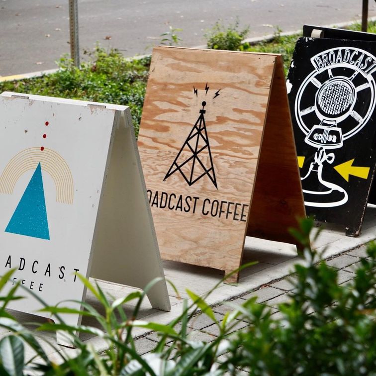 Broadcast Coffee signs