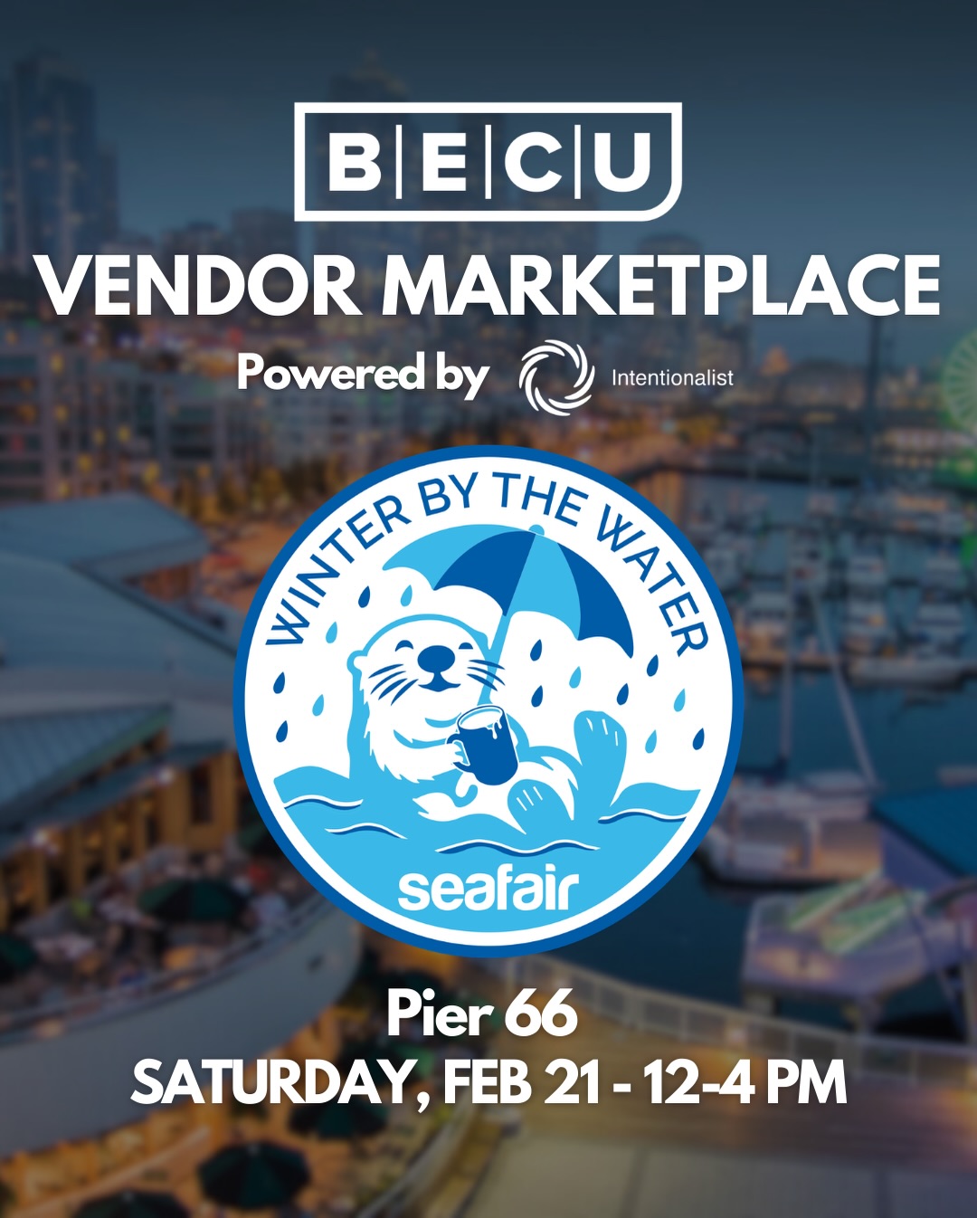 Seafair Winter by the Water ❄️🌊

Winter in Seattle doesn’t have to mean staying home, it can mean showing up despite the weather.

You might have visited Seattle’s new waterfront when it opened last summer, but Seafair’s inaugural Winter by the Water festival invites you to rediscover it on Feb. 21, 2026, while supporting local businesses along the way. Intentionalist has curated a marketplace of ✨20✨ small businesses for you to explore during the festival. You can find the BECU Vendor Marketplace in the Bell Harbor International Conference Center on Pier 66 👀

This one-day festival is your excuse to get out of the house, pop into iconic local businesses, and lean all the way into the season. Yes, it might rain, but that’s part of the fun!

More info at the link in @Intentionalist_’s bio 🔗

Thanks to @columbiahospitality and @portofseattle for providing the space for this incredible marketplace. See you there!

#SpendLikeItMatters #BeIntentional #seattlesmallbusiness #seattlefoodie