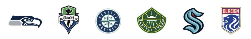 Seattle Seahawks, Seattle Sounders FC, Seattle Mariners, Seattle Storm, Seattle Kraken, OL Reign logos