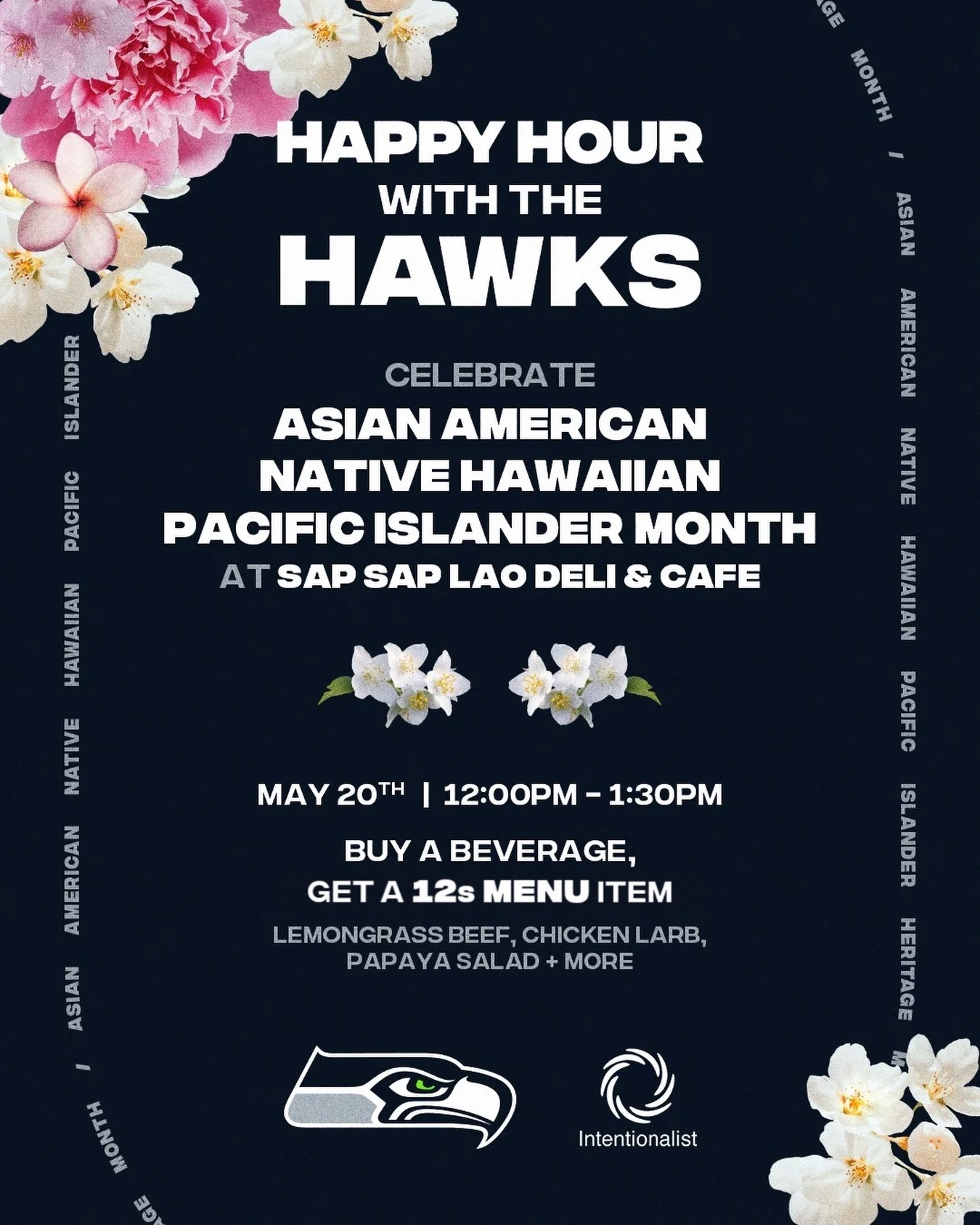 Celebrate AANHPI Heritage Month with the Seahawks at Sap Sap Lao Deli & Cafe 💙💚

MAY 20 (Wednesday): Join Blitz, Seahawks Dancers & a Seahawks Legend for Happy Hour with the Seahawks!

📍: @sapsap.deli 
⏰: 12 PM - 1:30 PM
🎉: Buy any beverage, enjoy a FREE 12s menu item

#BeIntentional #SpendLikeItMatters
. . .
#12thman #seahawks #aanhpiheritagemonth
