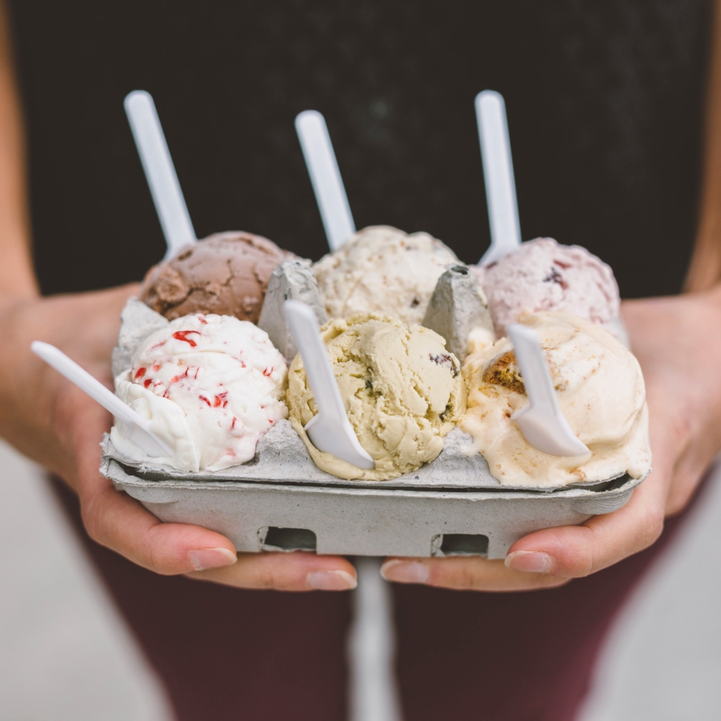 Six scoops of ice cream from Bliss Small Batch Creamery