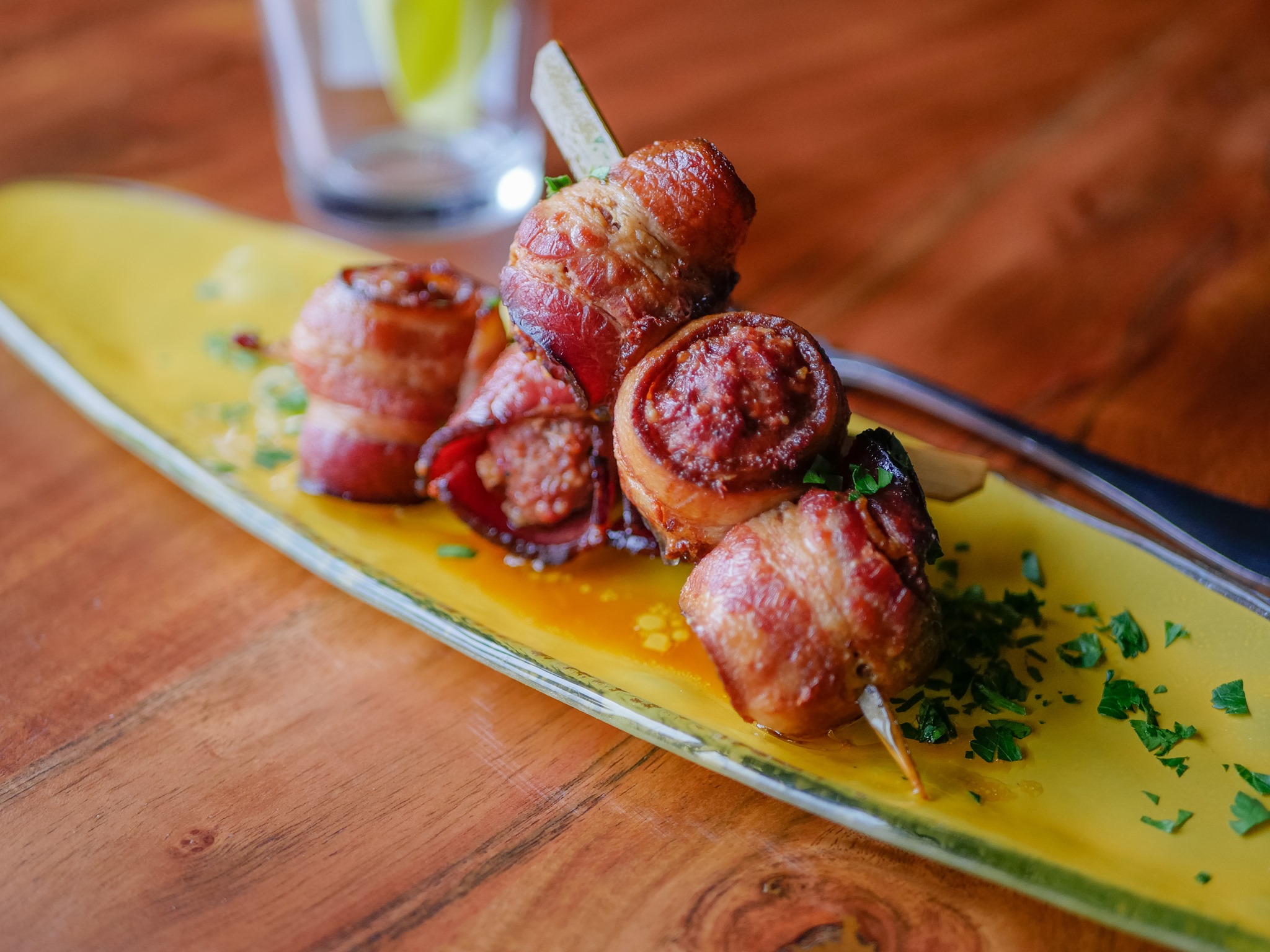 Bacon wrapped meatballs at Manic Meatball