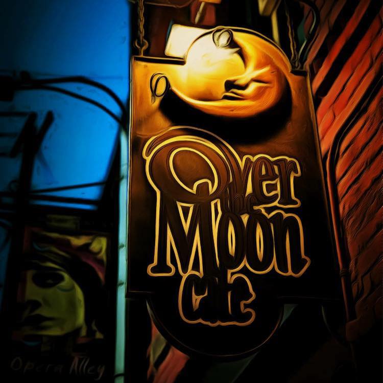 Sign outside of Over The Moon Cafe