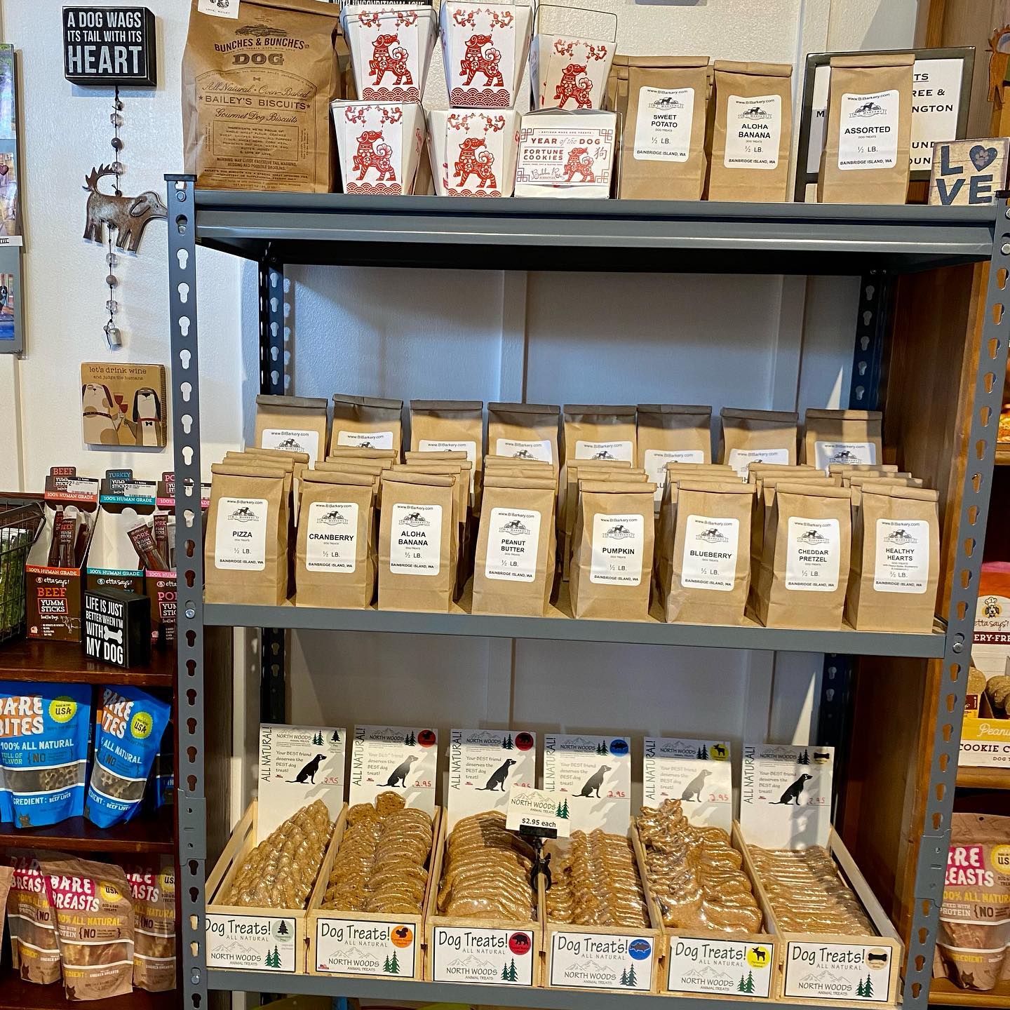 Dog treats for purchase inside store