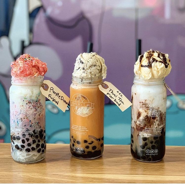 Boba drinks topped with ice cream