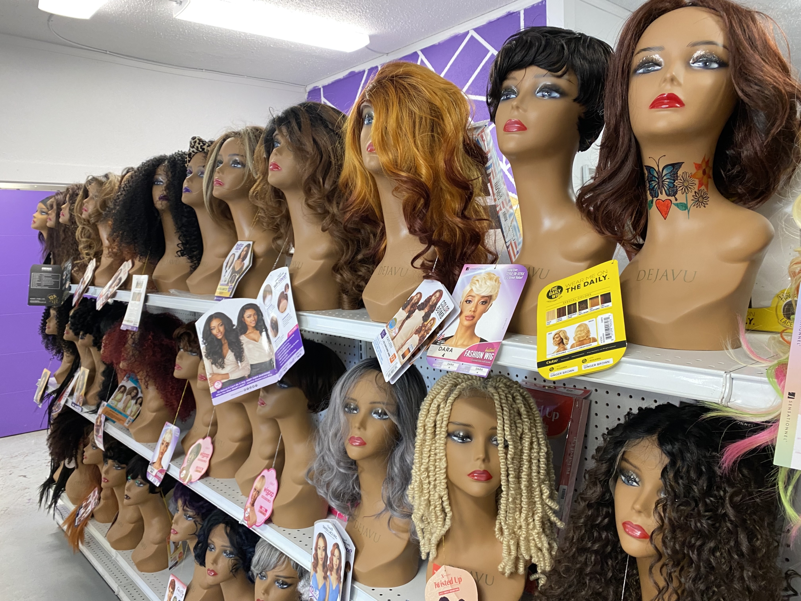 Mattice Beauty Supply wigs shelves
