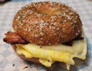 Bacon, Egg and Cheese, on a Rosemary Sea Salt Bagel