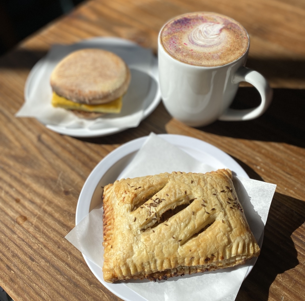 Irish hand pie, breakfast sandwich, and the last unicorn latte from distant worlds coffeehouse